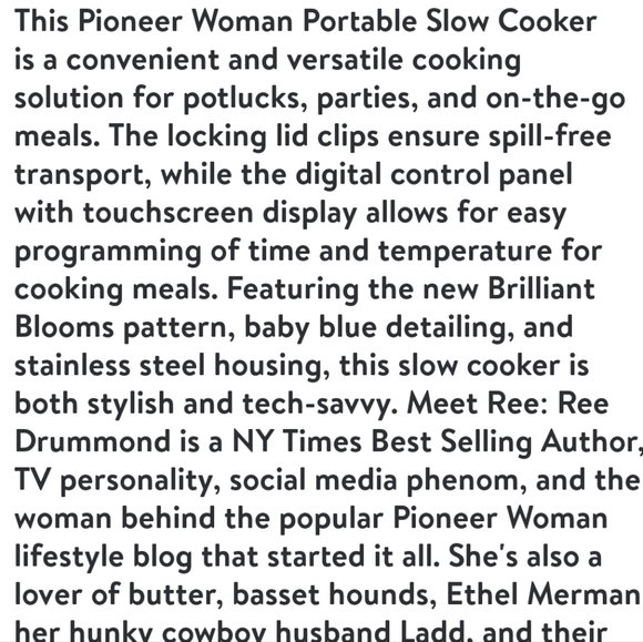 💕 New Pioneer Woman Brilliant Blooms Digital Slow Cooker - Picture 2 of 5